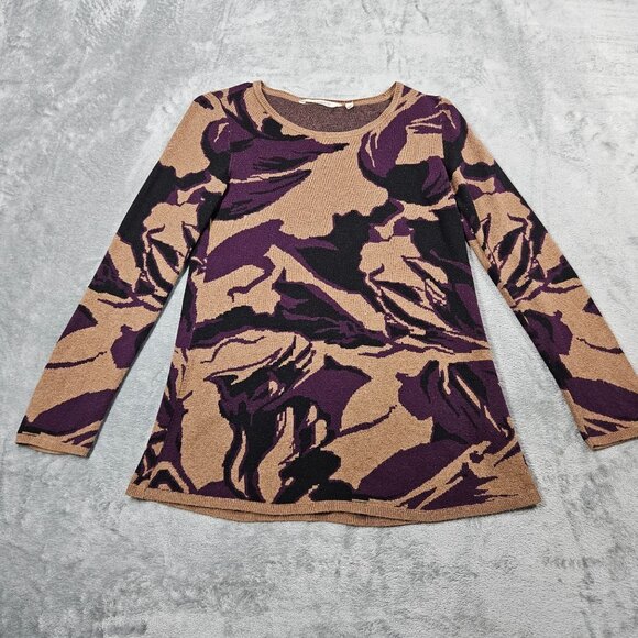 Soft Surroundings Sweater Womens XS Brown Purple Abstract Floral Artsy Tunic - Picture 1 of 7
